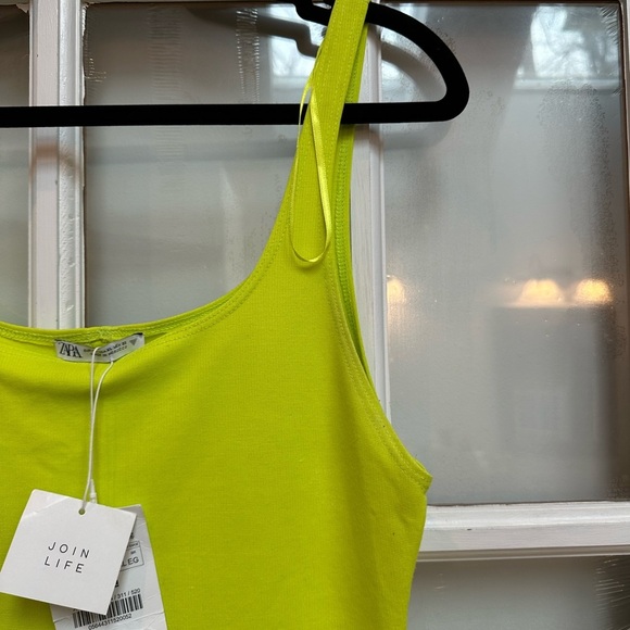 Zara Neon Yellow Lime Green Sleeveless Bodycon Fitted Midi Dress Size XL NWT - Picture 3 of 10